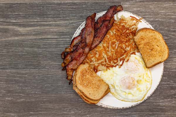 2 Eggs Hash Browns Bacon & Toast
