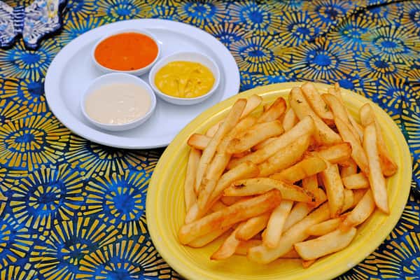 Our house-cut Kennebec French fries served with 3 unique dipping sauces (miso-chile, fritte sauce and curry aioli)