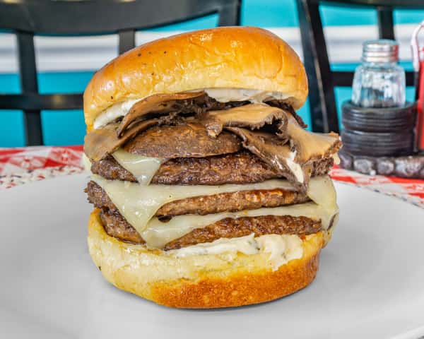 Triple Mushroom Swiss Burger