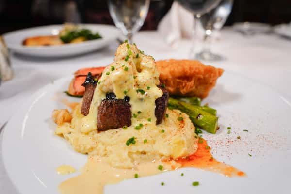 Steak topped with a creamy sauce
