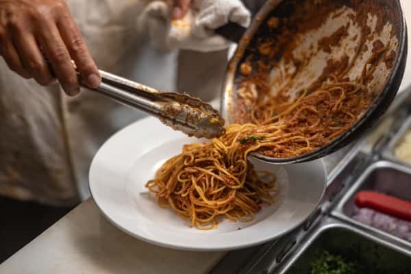 serving spaghetti