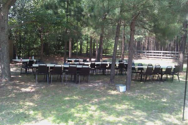Tables and chairs set outdoors