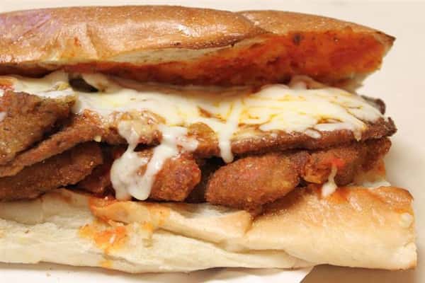 Sub sandwich with melted cheese and meat
