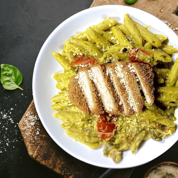 Pesto Penne with Crispy Chick'n 