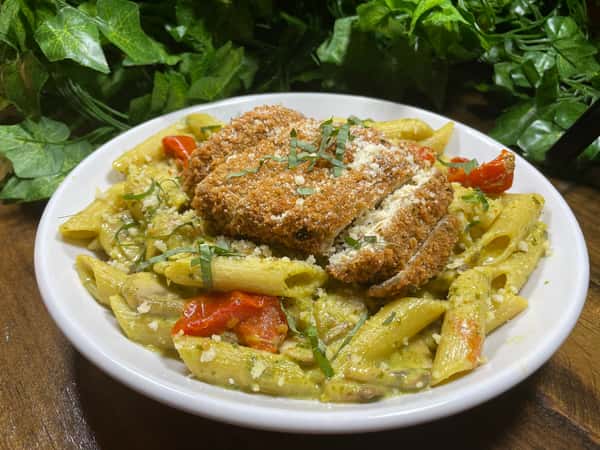 Pesto Penne with Crispy Chick'n 
