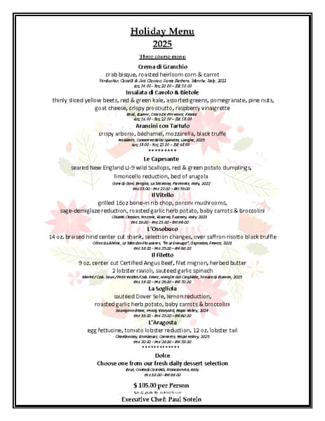 Holiday Menu