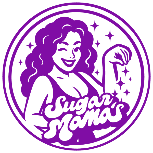 Purple circular Karaoke Nights logo with smiling woman, curly hair, raised hand, and star accents in bold design