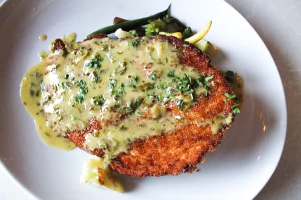 Crispy Jidori Chicken Schnitzel with Maitake Mushrooms