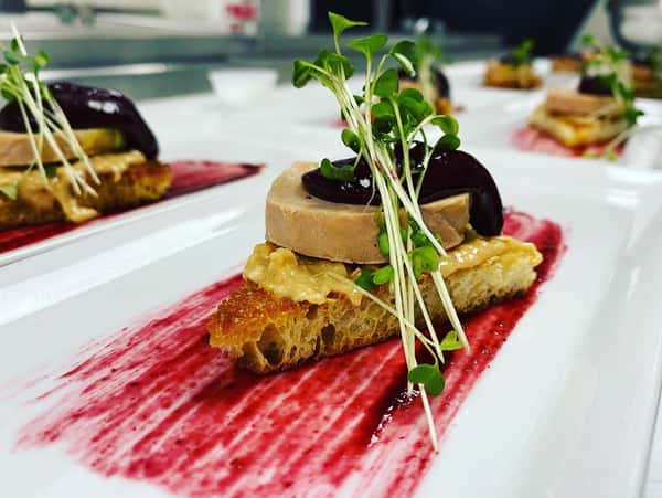 Foie gras “Peanut Butter and Jelly” with torchon, cashew butter, blackberry jam and grilled brioche #foiegras #pb&j #fairfieldchefs #fairfieldrestaurants #funfood #adultkidfood