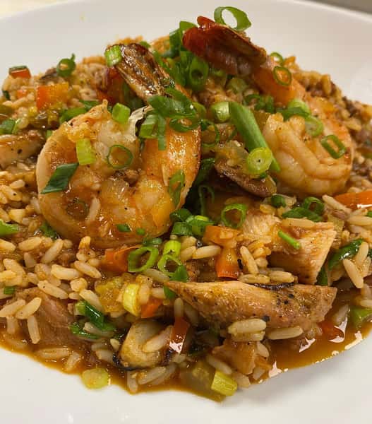 N'awlins style creole Jambalaya with Andouille, chicken and shrimp