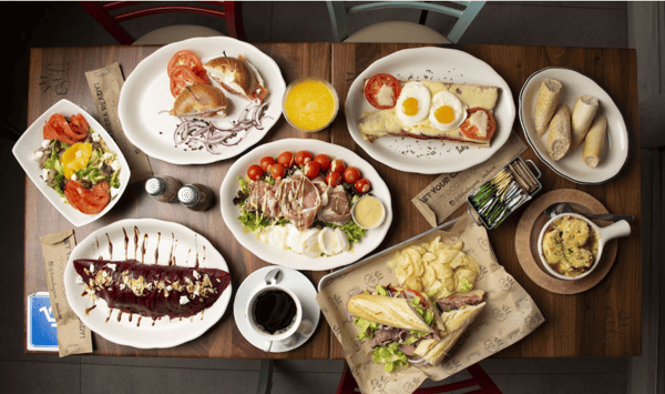 table full of menu items