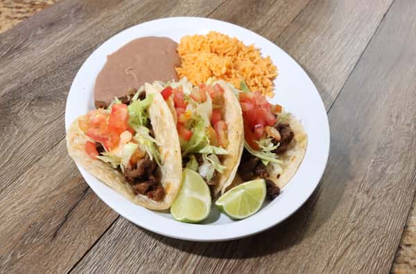 #7 Three Tacos, Rice and Beans