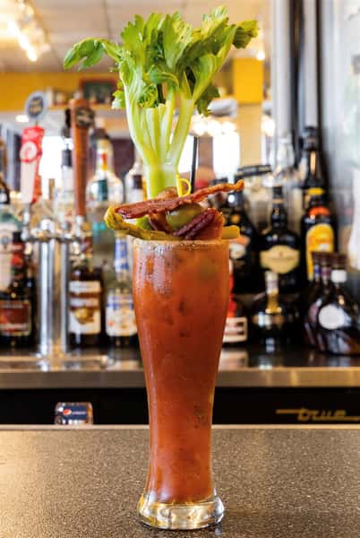 bloody mary with celery and bacon