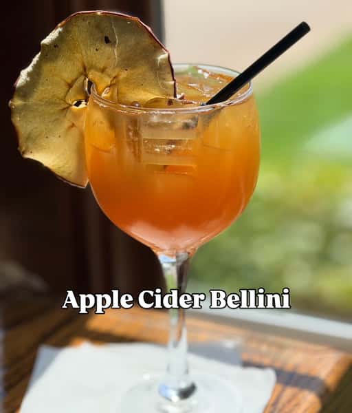 •APPLE CIDER BELLINI• Made with Apple Cider, Grand Marnier, Moscato, and Maple Syrup 🍎 One of our many delicious fall cocktail specials! 🍁