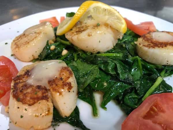 Grilled Scallops + Spinach