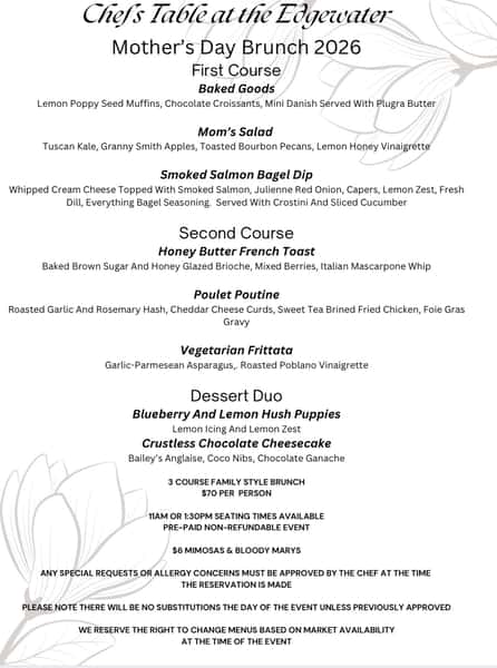 Mother's Day Brunch 2026 1:30 pm Family Style Brunch For 2 people