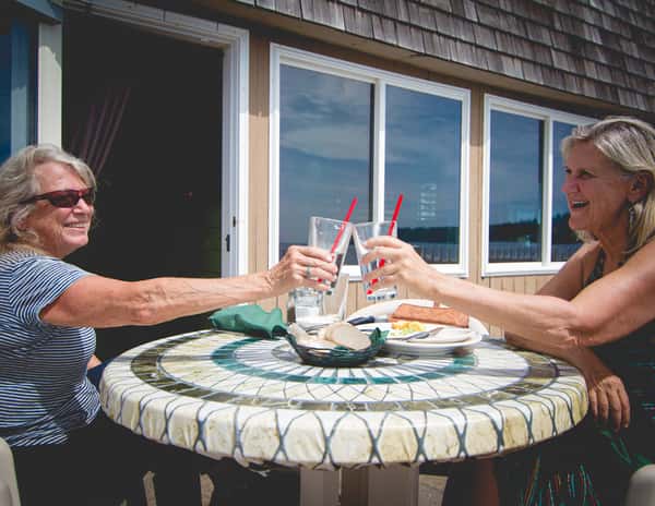 women cheers outside