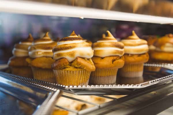 cupcakes in serving case