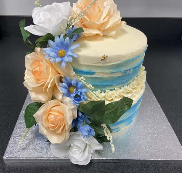 Wedding Cake with Peach Roses