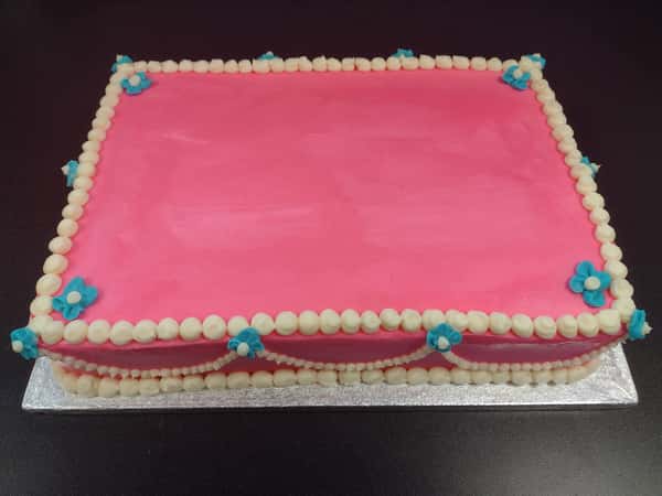 1/2 Sheet Chocolate with Rose frosting and ribbons