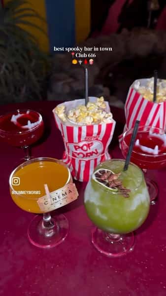 Creature Feature is in full swing here at Club 616! Stop by!

🎥: @gummeyworms: Club 616 is the best spooky bar in Orange County: I
• The menu and classic film theming is just
amazing!
Let’s all go to the lobby was my favorite!
@club.616
#spookyseason #horrortok #orangecounty #halloween