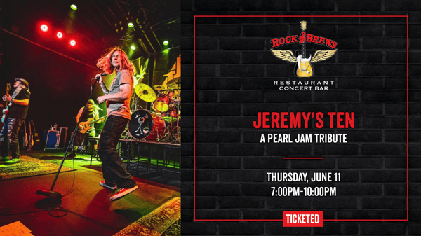A powerful Pearl Jam tribute experience featuring Jeremy Ten live in concert at Rock & Brews on June 11, 2026, from 7–10 PM.