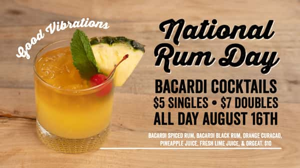 National Rum Day American Food & Live Music Restaurant Rock & Brews