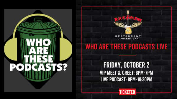 The picture captures Who Are These Podcasts? coming together for a live Detroit-area show, featuring Karl Heberger, Dave Landau, and local favorites from the Drew Lane Show. The event also highlights WATP regulars, creating an energetic group portrait celebrating five years of live shows and the podcast’s roast-style comedy.