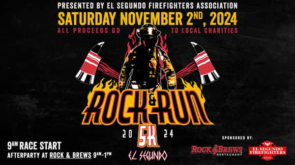 Firefighter silhouette with the words Rock & Run in flames