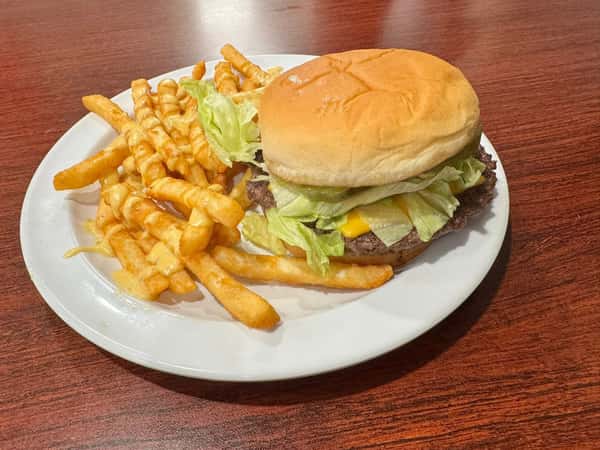Loaded cheeseburger with cheese fries