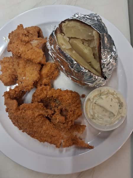 Fried chicken and baked potato