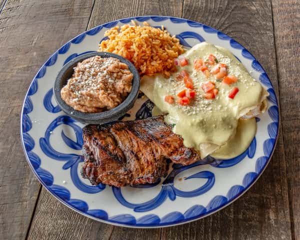 CARNE ASADA & SHRIMP ENCHILADA PLATTER