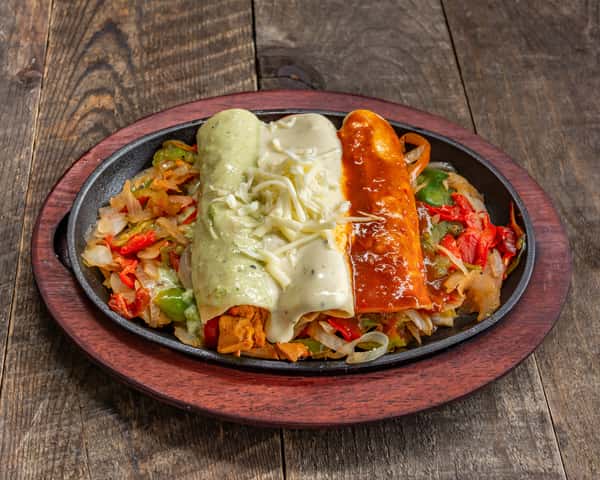 BEEF, CHICKEN & BARBACOA SIZZLING ENCHILADAS