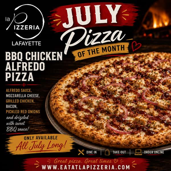 BBQ Chicken Alfredo Pizza - July Pizza of the Month