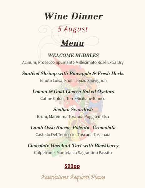 August wine dinner
