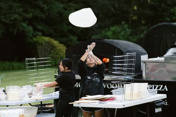 Mobile pizza oven at wedding
