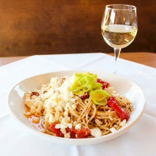 Spaghetti and wine