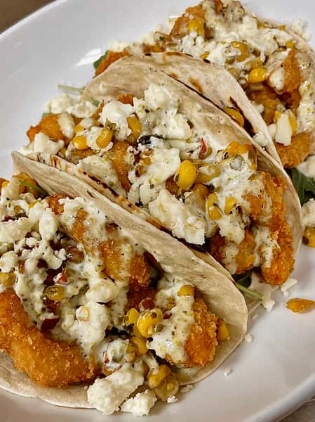 Fried Shrimp Street Corn Tacos