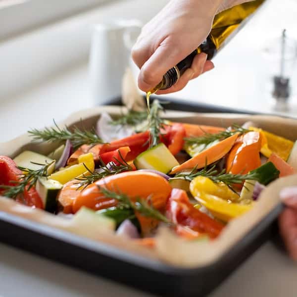 Vegetables and pepper with olive oil