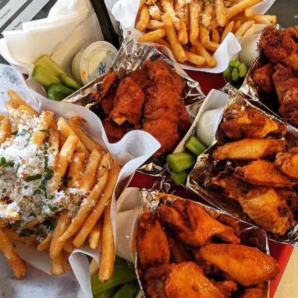 Chicken wings and fries