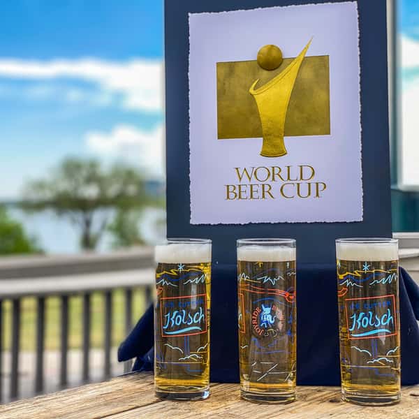 Picture of 3 glasses of Kölsch with World Beer Cup gold award