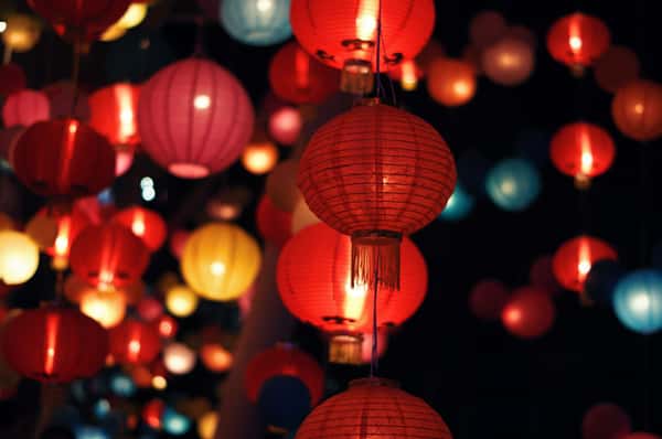Chinese paper lanterns at night