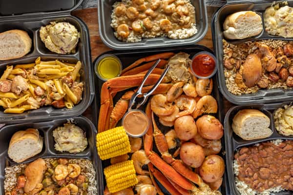 top view shot of of seafood dishes