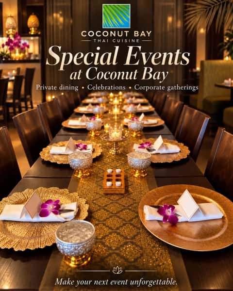Big table energy, zero hosting stress. 🎉
Message about private dining for celebrations. 

#CoconutBayThaiRestaurant #BurlingameDining