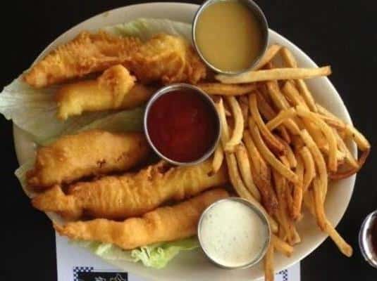 fish and chips with 3 sauces