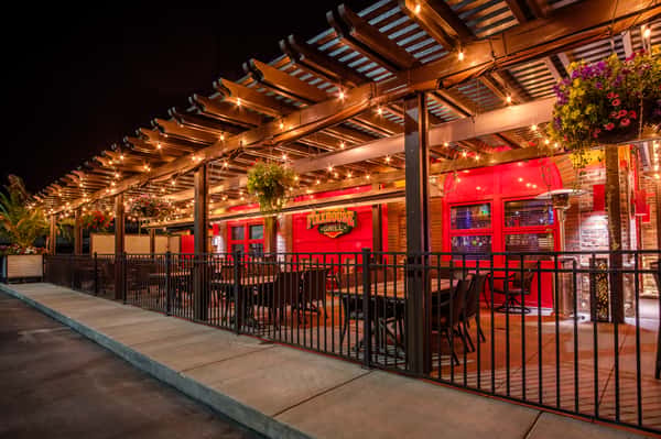 Patio from the parking lot at The Firehouse Grill