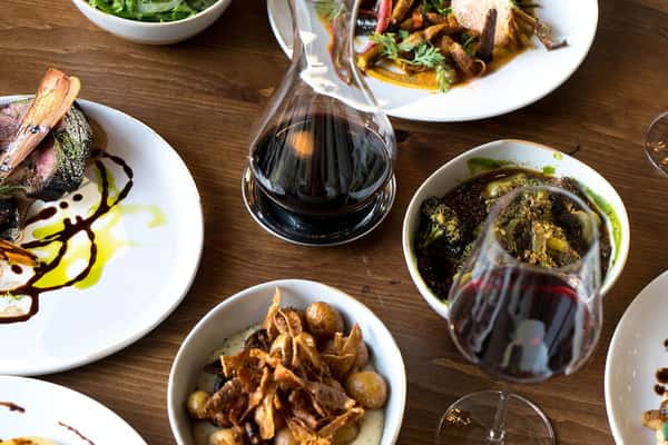 table of food and wine