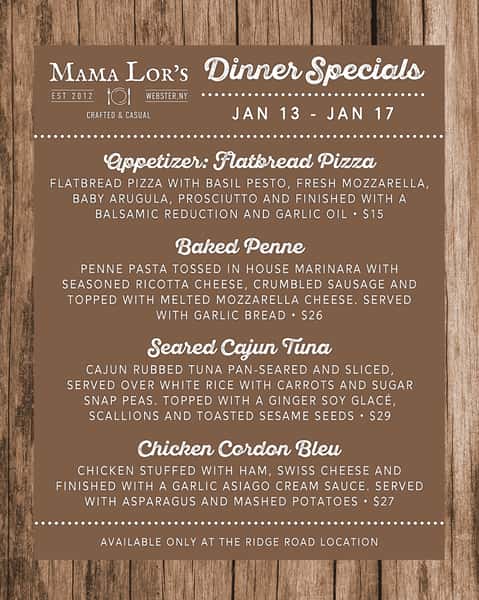 Dinner Specials Ridge 01.13.26-01.17.26