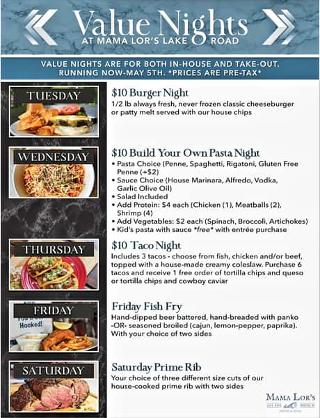 DINNER VALUE MEALS! 03/25-05/05 (Lake)