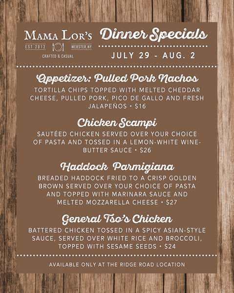 Dinner Specials Ridge (7/29-8/2)